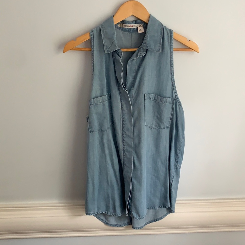 Sleeveless Denim Button Down